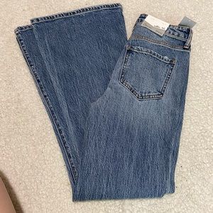 Willow & root high waisted super wide flare leg buckle sz 25/32 denim jeans nwt